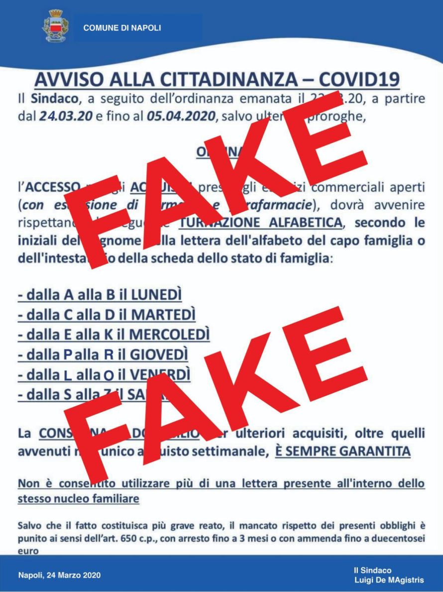 Fake news su turnazione alfabetica per l'accesso ai supermercati