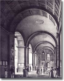 ancient print portraying the hallway of San Giacomo Palace