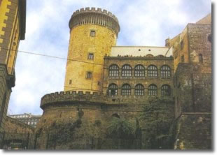 glimpse of the castle with battlemented tower