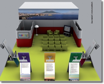 una ricostruzione al computer dello stand del Comune di Napoli