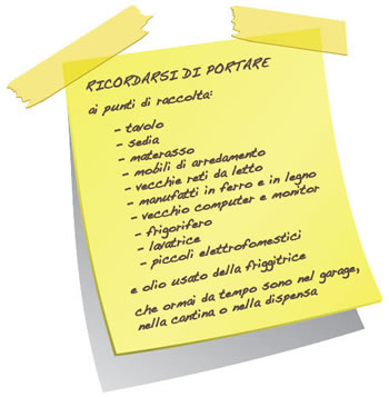 post-it con elenco di materiale vario