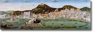Picture representing the ancient city of Naples seen by the sea
