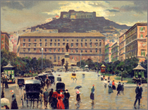 old postcard of palace San Giacomo and piazza del Municipio