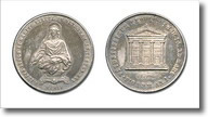medal portraying the statue of Saint Lucia and façade of the church dedicated to the Saint