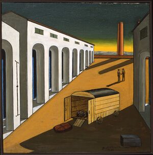 Giorgio de Chirico Arrivo del trasloco, 1965 ca. Olio su tela Roma / Fondazione Giorgio e Isa de Chirico © Giorgio de Chirico, by SIAE 2025