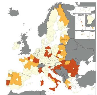 Mappa europa con regioni con deficit forza lavoro
