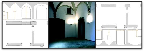 collage foto e planimetrie dell'Atrio del PAN