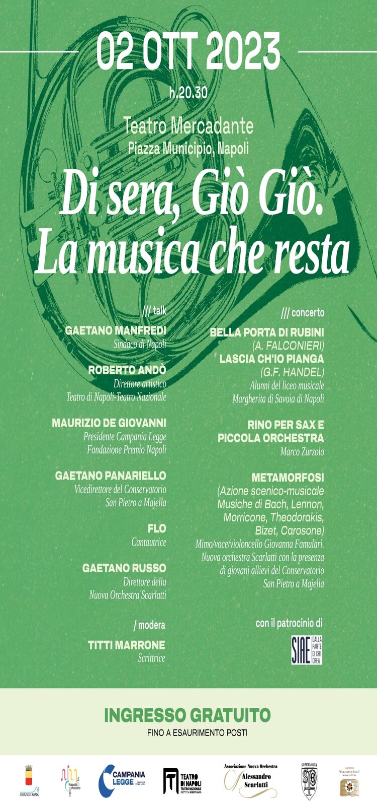 Locandina concerto "Di sera, Giò Giò. La musica che resta"