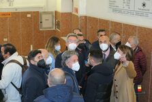 Una foto della cerimonia di riapertura della funicolare